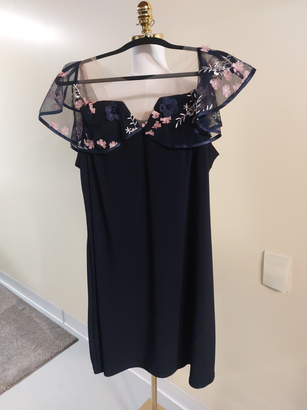 Beautiful Party  Dress with Pink Floral Embroidery